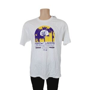 Nike x Lakers Basketball Loose Fit Graphic Tee shirt Men Size L White color.